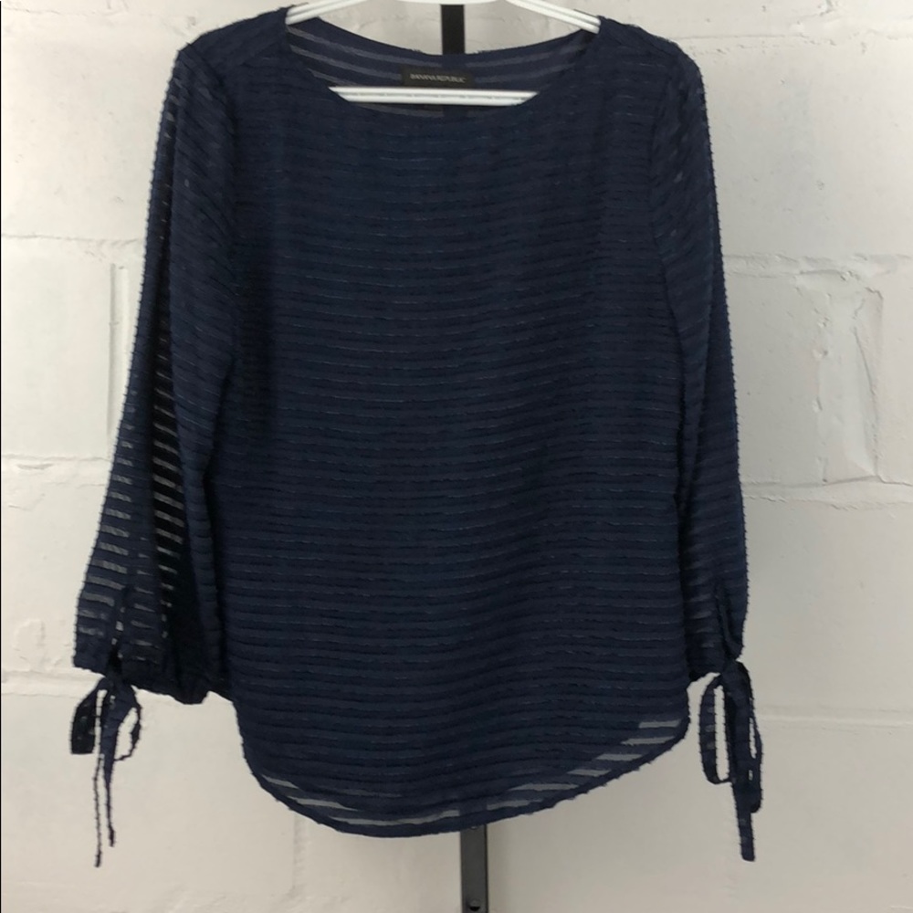 Banana Republic Blue Tie-Sleeve Striped Blouse